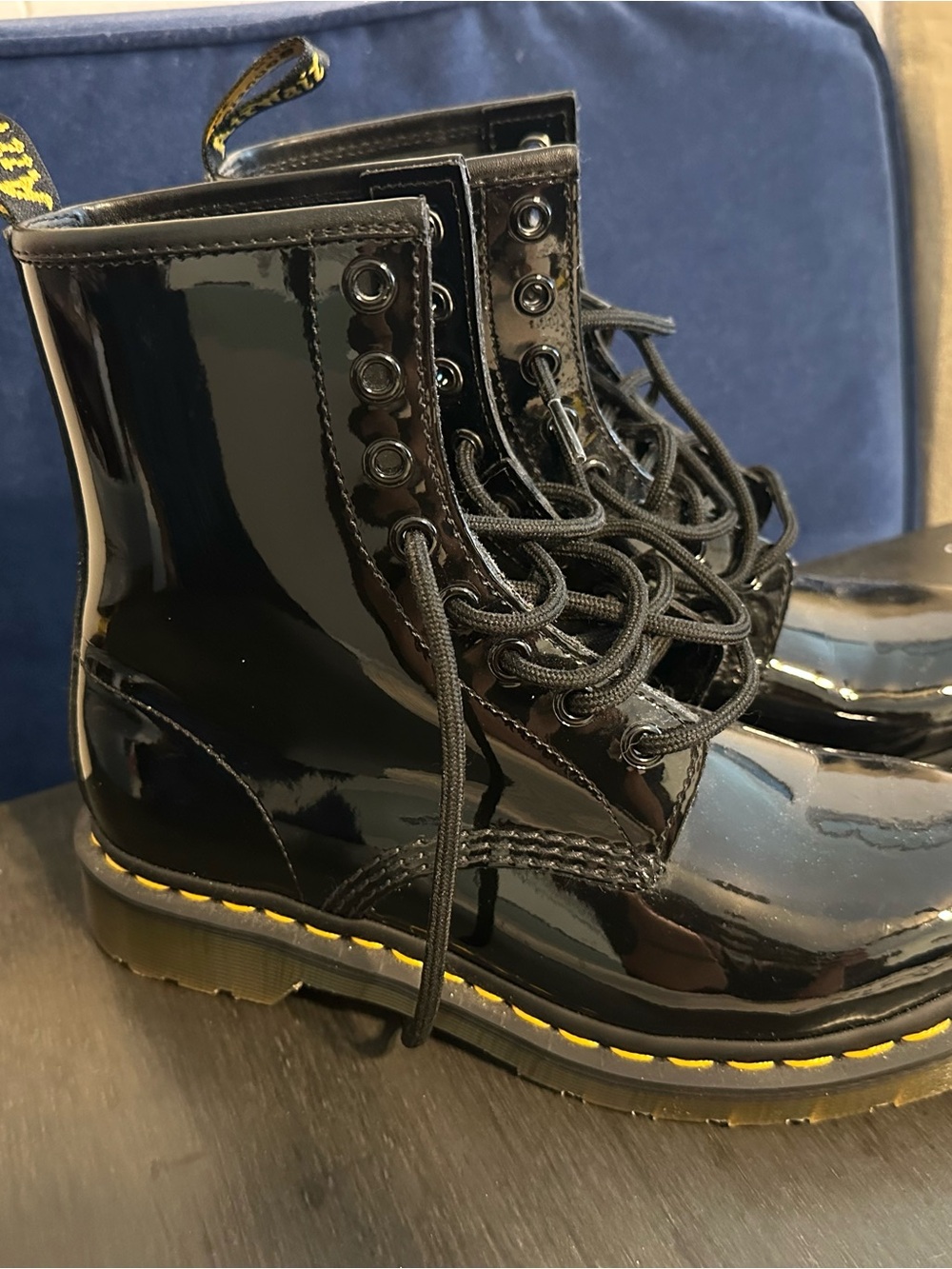 Black Patent Lace-Up Boots